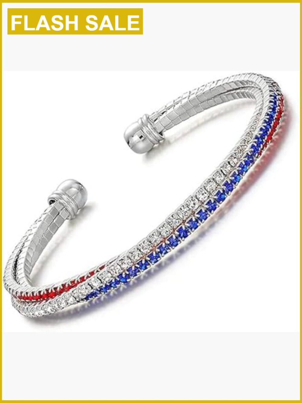 Patriotic Rhinestone USA Link Bracelet Stretch Cuff Bangle Jewelry